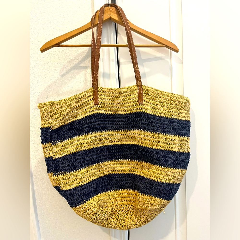 Striped Navy and Straw Tote